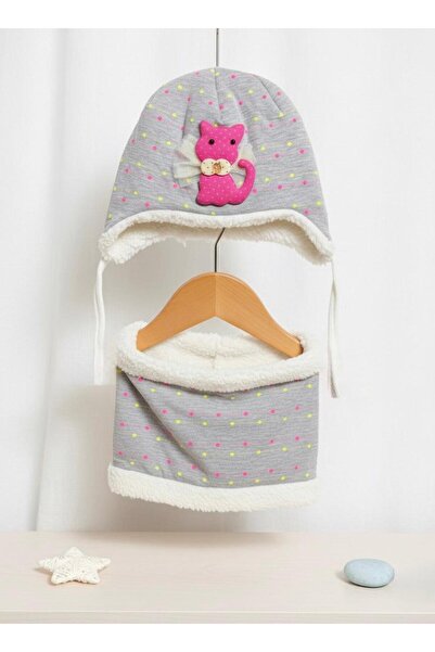 Lumos Trade Baby Girl Plush Detailed Winter Beanie and Neck Warmer Set – Warm, Soft and Stylish Design
