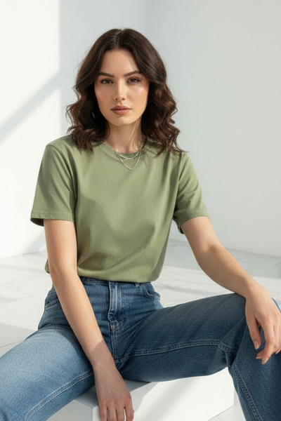 Mood Lab Tricou de bază alb, unisex, 100% bumbac, cu decolteu