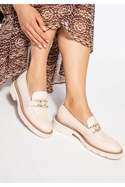 Wittchen Women's genuine leather moccasins with buckle, cream, cream, genuine leather