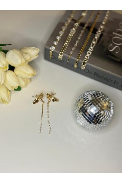 AFİTAP ŞEKERİM أقراط ذهبية متدلية بسلسلة طويلة على شكل يوزوفوك