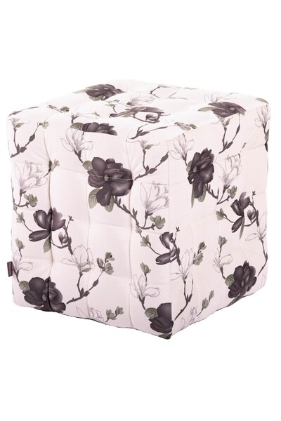 QMOBILI BUMP Ottoman, Cream Floral / Brown, Plush Fabric