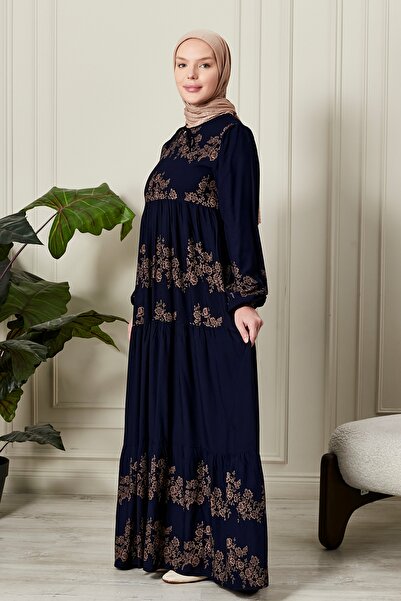 fistan Сукня з віскози Cingene з багатошаровою спідницею з візерунком Cicek Сукня Tesettur Сукня матері Сукня для молитви