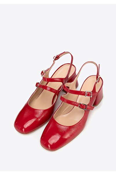 Wittchen Pantofi cu toc roșii din piele pentru femei, cu barete