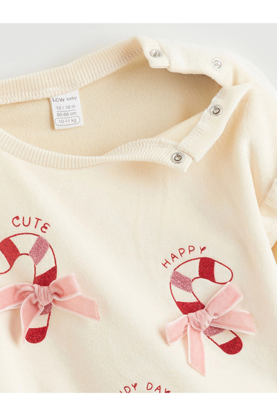 LC Waikiki Ecru Baby Girl Sweatshirt and Leggings Pants 2-Piece Set