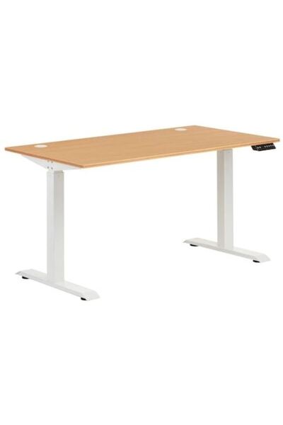 QMOBILI Birou MOTION reglabil pe înălțime, blat din fag, cadru alb, 1380x750 mm