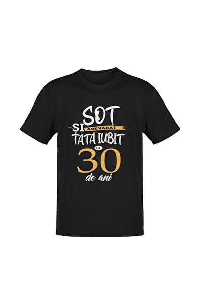 Tricou Destept Tricou „Soț adevărat și tată iubit la 30 de ani” - Negru, XL