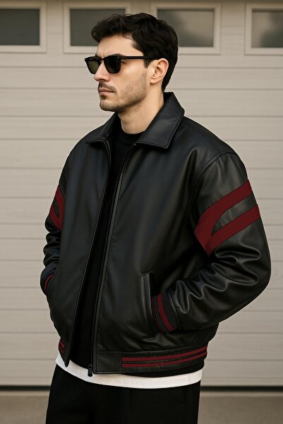 Delpino Δερμάτινο μπουφάν Oversize Άνετο Εφαρμοσμένο Σχέδιο