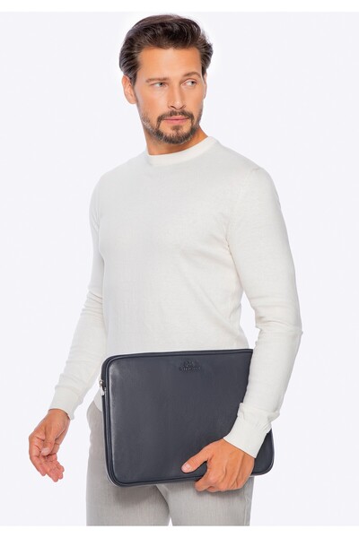 Wittchen Husă pentru laptop bărbătească de 15,6", gri închis, piele