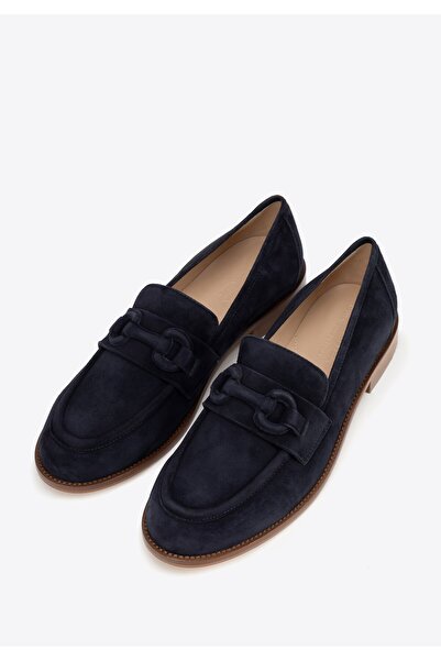 Wittchen Women's genuine leather moccasins with a subtle buckle, navy blue, suede leather