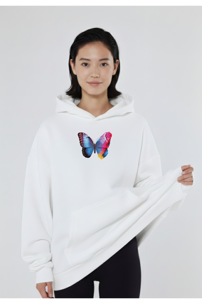 CC STORE Butterfly Back and Front Printed Winter Fleece Thick Sweatshirt Hoodie