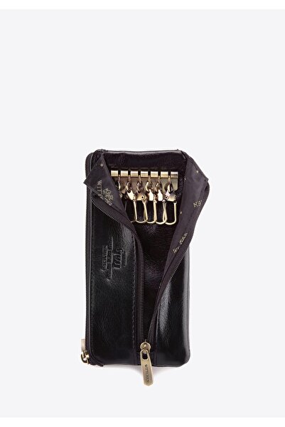 Wittchen Women's Leather Key Case with Half-Open Pocket, Black, Black and Gold, Leather