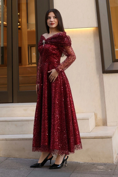 lodmela Magic of Love Evening Dress 6054-Burgundy