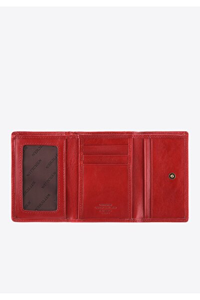Wittchen Women's Leather Wallet with Coat of Arms on a Red Clasp, Red Leather