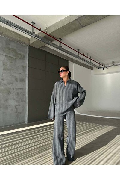 asur boutique Asur Boutique Women's Dark Anthracite Color Polo Neck Standard Size Knitwear Set