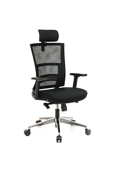 QMOBILI Scaun ergonomic NEXT HI, negru, șezut din material textil, spătar din plasă, tetieră, brațe 3D, bază din aluminiu