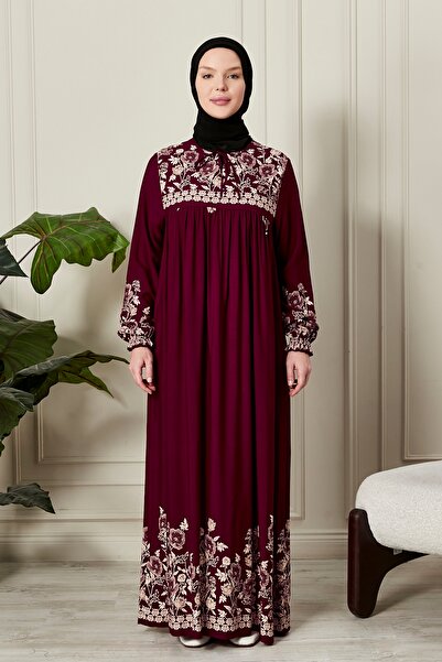 fistan Straight Robe with Button Front Viscose Fabric Tessiture Clothing Mother's Dress Prayer Dress