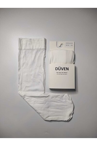 DÜVEN Matte Textured 40 Den Medium Thick Mousse White Knee-Length Pants 2-Piece Socks