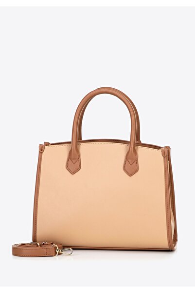 Wittchen Women's imitation leather briefcase with embossed logo, beige, -leather