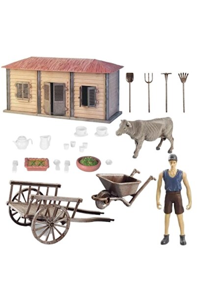 MAKSIK Set de figurine ferme DIY, MAKSIK, include casă, vacă, unelte, 35,5x30...