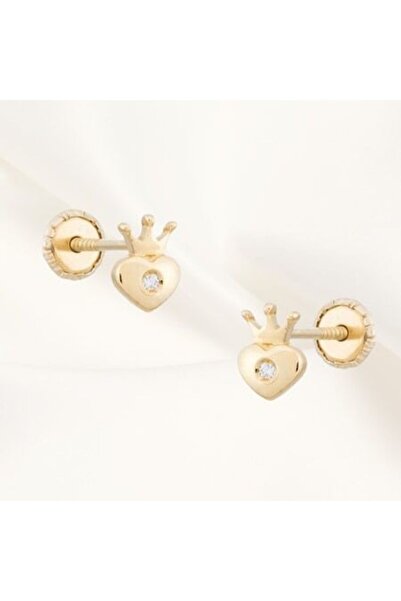 Joliesse Diamonds Set de 2 cercei cu diamante din aur de 14K „Prințesă bebelușă” cu închidere de protecție, mărime mică (0-5 ani)