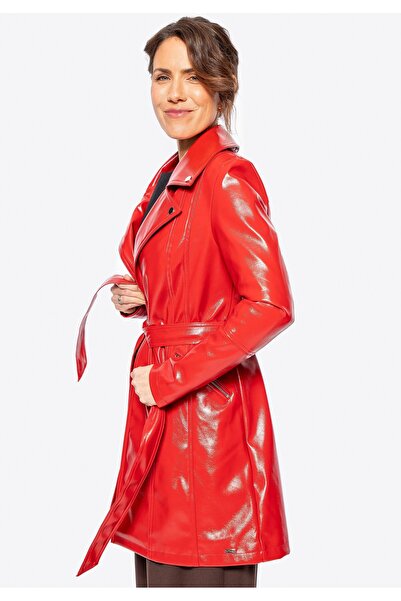 Wittchen Palton de damă din piele ecologică roșie