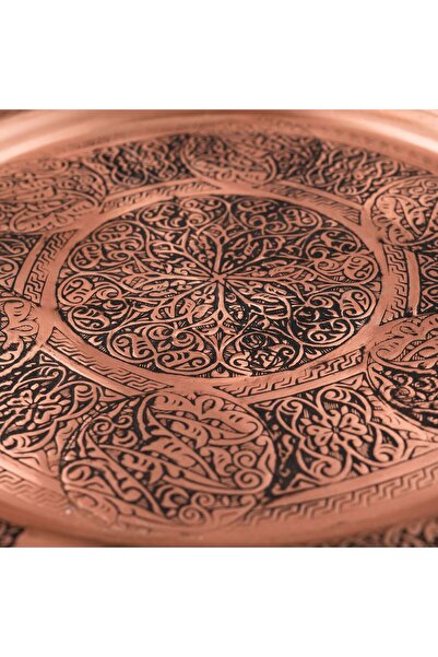 DMT COPPER HOME Dmt Gaziantep Copper 25 cm Ottoman Handcrafted Presentation Rustic Tray Henna Tray 25 cm