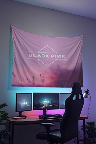 RUGRUMBA غطاء جداري باللون الأسود والوردي - موضوع موسيقي، قماش عالي الجودة، س...