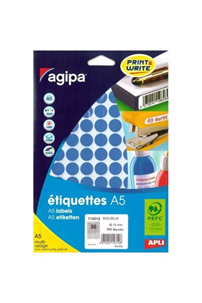 AGIPA etichete autoadezive 114312, 96/A5, 15 mm, permanente, rotunde, albastr...