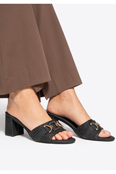 Wittchen Șlapi de damă cu cataramă decorativă, poliuretan negru