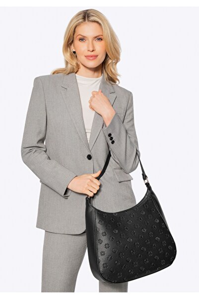 Wittchen Geantă de umăr pentru femei din imitație de piele cu relief, neagră,...