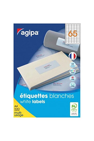 AGIPA etichete autoadezive 101113/102199, 65/A4, 38x21,2 mm, permanente, albe...