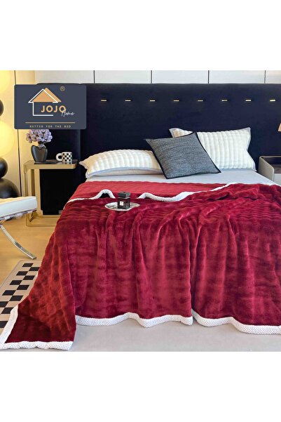 JOJO HOME Fluffy cocolino blanket, with white border, 200x230cm, Red