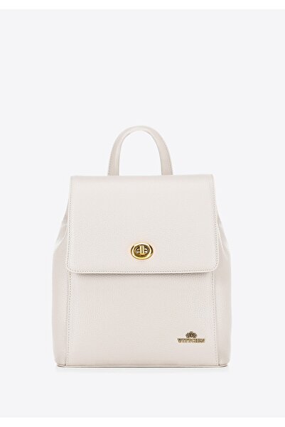 Wittchen Rucsac de damă din piele cu clapă dreptunghiulară, crem, piele