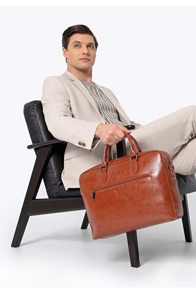 Wittchen Geantă pentru laptop bărbătească de 16", imitație de piele, maro, ma...