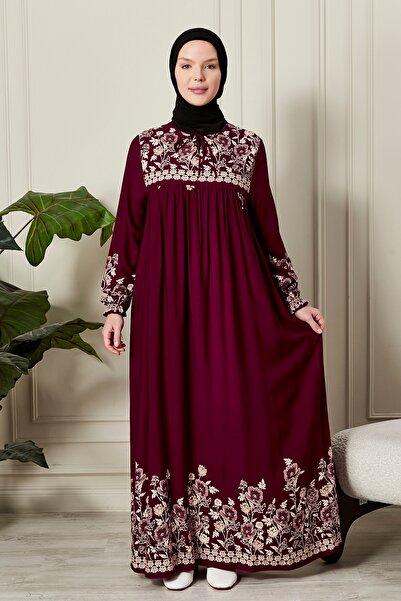 fistan Straight Robe with Button Front Viscose Fabric Tessiture Clothing Mother's Dress Prayer Dress