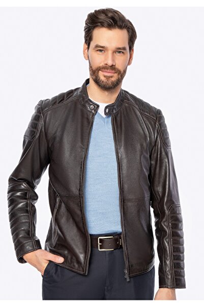 Wittchen Jachetă bărbătească din piele de oaie cu cusături, maro închis, piele