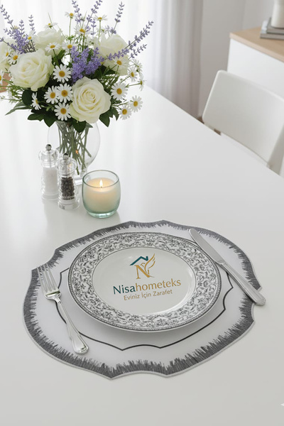 Nisahometeks 6 قطع من الكتان الأمريكي المطرز باللون اللامع - طبق من الكتان