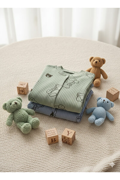 bebedino Yeni Doğan Bebek Tulum Seti 3’lü | Ayıcıklı Set - Patiksiz | %100 Pamuk, Anti Alerjik | 0-3 & 3-6 Ay