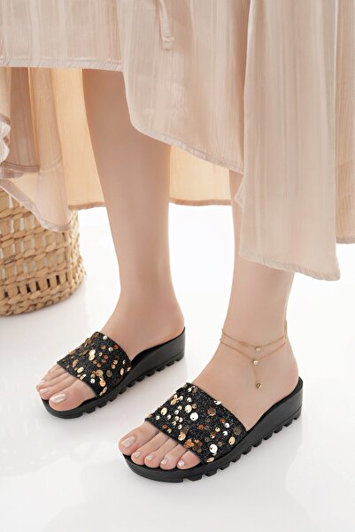 Modafırsat Women's Casual Slippers Black Stylish Guest House Outdoor Slippers