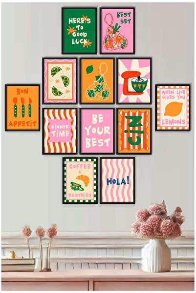 UNT Set de pictură murală pentru bucătărie și cafenea, cu scris retro colorat...