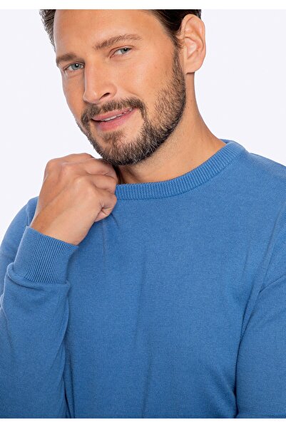 Wittchen Men's Sweater, Cotton Cashmere Blend, Blue, Blue Cotton