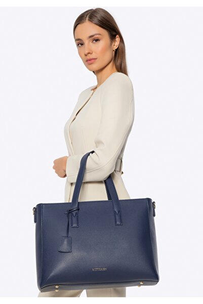 Wittchen Geantă de laptop pentru femei de 16" din imitație de piele, bleumarin, -piele