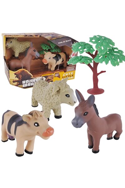 MAKSIK Set de figurine cu animale de fermă - vacă, măgar, oaie, copac, 21x14,...