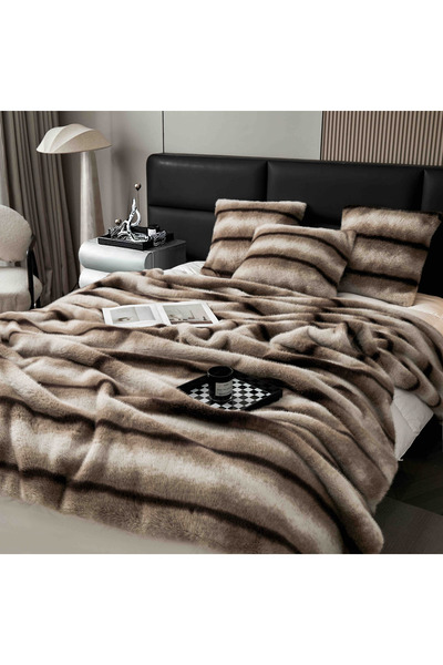 JOJO HOME Blanket + 2 Pillowcases, Lux Model, Faux Mink Fur, Bicolor, 3 Pieces, 200x230cm