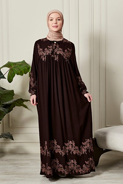 fistan Straight Robe with Button Front Viscose Fabric Tessiture Clothing Mother's Dress Prayer Dress