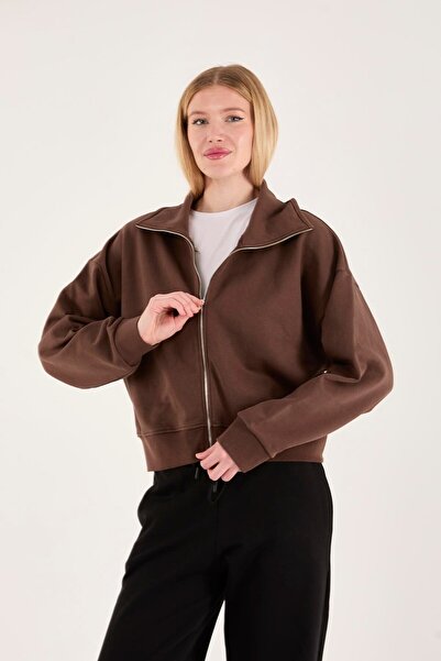 Shoppingdimoda 100% cotton 3-thread fleece high-neck sweatshirt with full zip