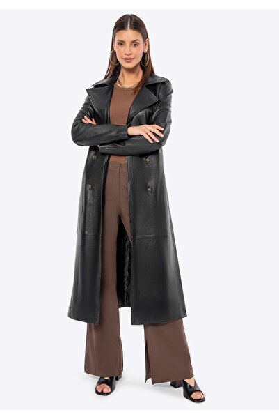 Wittchen Palton din piele de oaie pentru femei, cu două rânduri de nasturi na...