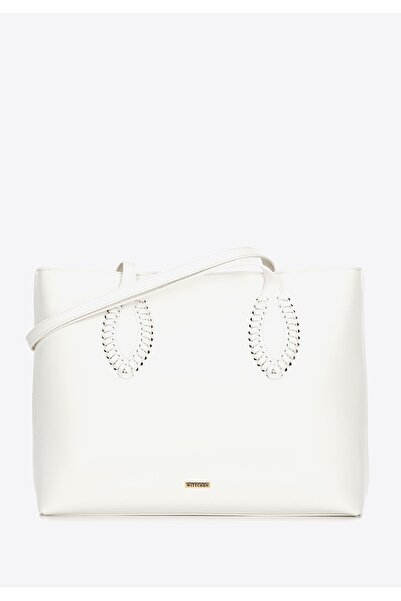 Wittchen Geantă de damă din piele cu accente țesute, crem, crem, piele