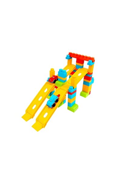 Technok Pistă cu blocuri de construcție cu 2 mașini, 90 de piese