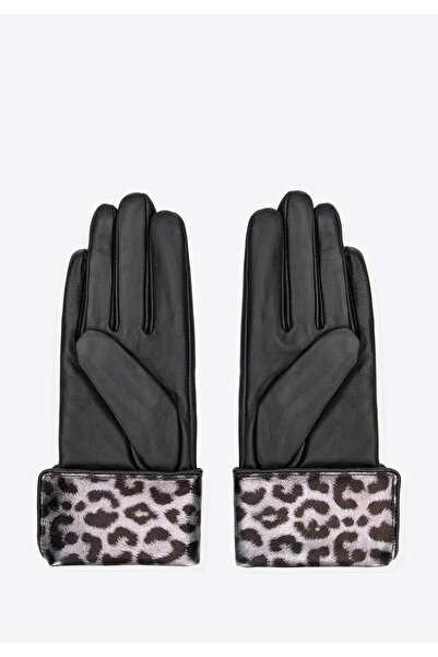 Wittchen Women's genuine leather gloves with a leopard print, black, leather